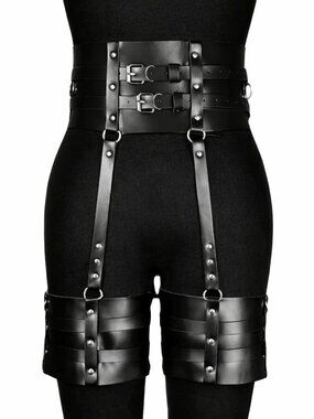 Women Dark and Mysterious PU Leather Metal Rings Harness